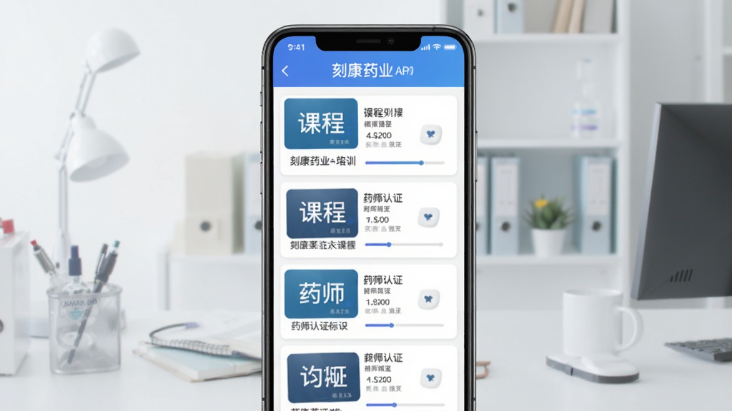 �̿�ҩҵAPP��ѵҳ��չʾ��Ƶ�γ��б���ҩʦ��֤��ʶ������Ϊ�ֻ����棬���ֲ��ÿ�Ƭʽ���У��Ű��������򣬷��Ϊ�����Ƽ��磬ϸ�ڰ����γ̷���ͽ����������ʸɾ��޶���Ԫ��