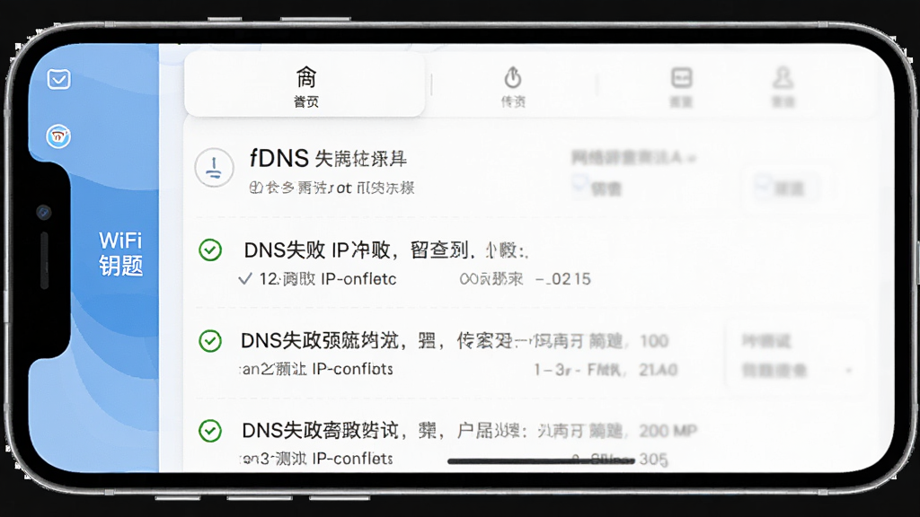 WiFi����Կ���������Ӧ����Ͻ��ҳ�棬����Ϊ�ֻ���Ļ��ʾ���������б����������½ṹ���Ű�����������Լ��ϸ�ڰ���DNSʧ��IP��ͻ����ʾ�����ʸɾ��޶���Ԫ��