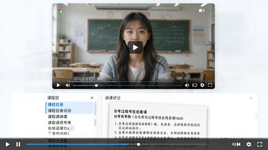�Կ����̿������߿��ν��棬��Ƶ������ռ���ϰ벿�֣��°벿����ʾ�γ�Ŀ¼�ͽ��壬�ײ��в��ſ��ư�ť������������