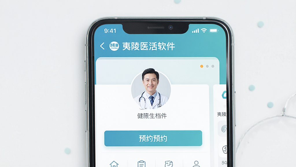����������������ҽ��ҳ�棬����Ϊ�ֻ���Ļ��ʾҽԺ�Һ��뽡���������棬���־��У��Ű��������������ǳɫ��ϸ�ڰ���ҽ��ͷ���ԤԼ��ť�����������ɾ��޶���Ԫ��