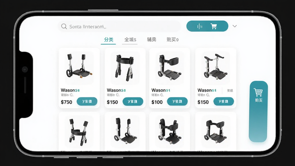 ��������App���������̳ǽ��棬����Ϊ�ֻ���Ļ�е���Ʒ�����빺�ﳵ��ť�����ֲ��ö����������ӷ����ǩ����Ʒ��Ƭ���Ű��������������Ϊ��Լ����ǳɫϵ��ϸ�ڰ�������ͼƬ���۸��ǩ�빺��ť�����������ɾ��޶���Ԫ��