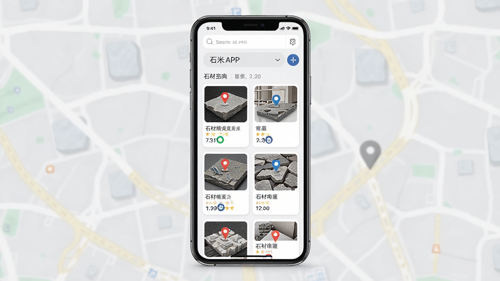 ʯ��APP��ҵ����ҳ��չʾ���ֻ���Ļ�г���ʯ�Ĺ�Ӧ���б����ͼ��λ������Ϊ�ֻ����棬���־��ж��룬�Ű�����������ִ���Լ��ϸ�ڰ���������͹�Ӧ�̿�Ƭ�����ʸ���ɾ��޶���Ԫ��