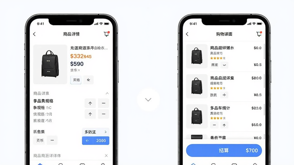 ���Զ�APP��Ʒ����ҳ�빺�ﳵ���棬����Ϊ�����ֻ�����չʾ������ֻ���ʾ��Ʒ����ҳ����ͼƬ���۸�����ѡ��Ҳ��ֻ���ʾ���ﳵ�б�����㰴ť������Ϊ���ҶԱ��Ű棬���Ϊ����ǳɫϵ����UI��ϸ�ڰ�����Ʒ����ͼ������ѡ�������ܼ���ʾ�����ʸ��壬����ɾ����޶���Ԫ��