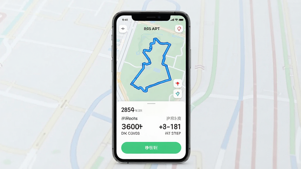跑跑跑步软件界面展示,主体为手机屏幕显示跑步轨迹地图和配速数据,布局为居中手机正视图,排版简洁上下结构,风格为现代科技运动风,细节包括蓝色轨迹线、数据面板、绿色确认按钮,画质高清干净无多余元素