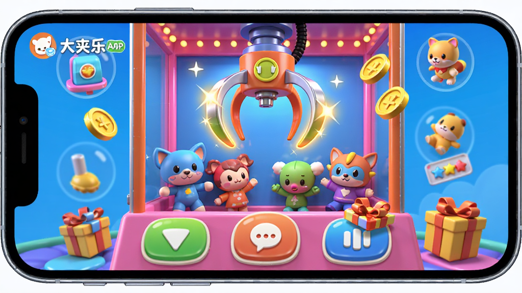 ������һ���ֻ���Ļչʾ�����APP���棬����Ϊ�����ߴ����޻�ץȡ�������Ű�������½ṹ�Ϸ���ʾ��Ʒ�·���ʾ������ť�����Ϊ�������õĿ�ͨ3D���ϸ�ڰ�����ɫ���湫�С�������ǿ��צ��Ч����Һ����Ԫ�أ����ʸ��� �ɾ� �޶���Ԫ��