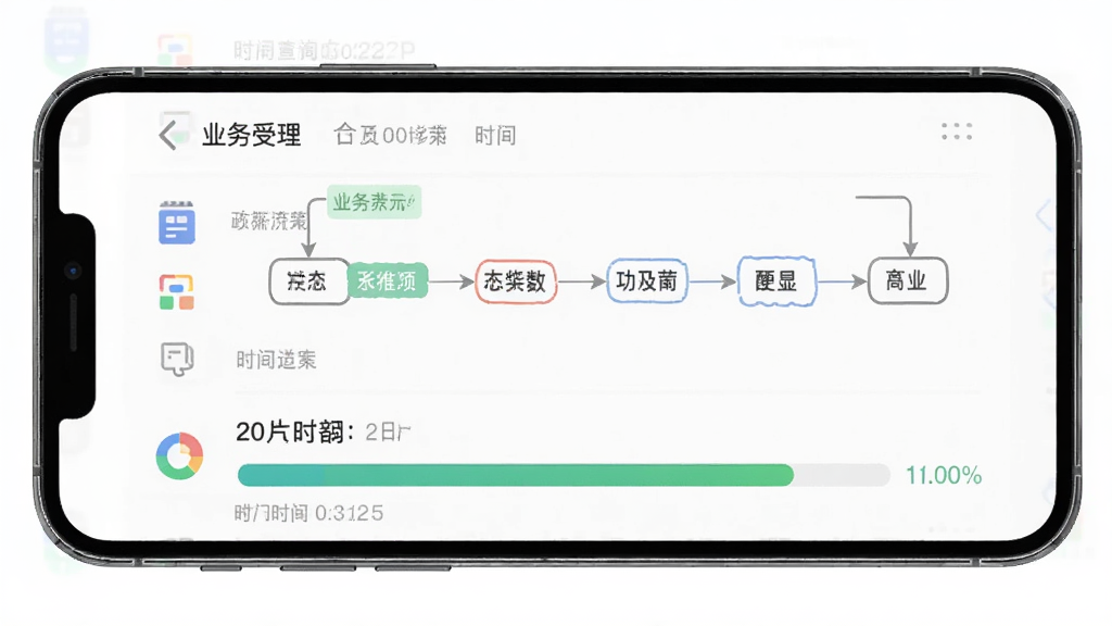 ����APPҵ����Ȳ�ѯ���棬����Ϊ�ֻ���Ļ����Ļ����ʾҵ����������ͼ������������ֲ����б���ͼ���ϣ��Ű湤�������Ϊ��ƽ������磬ϸ���ϴ���״̬��ǩ��ʱ��ڵ㣬���ʸ��壬�ɾ����޶���Ԫ��