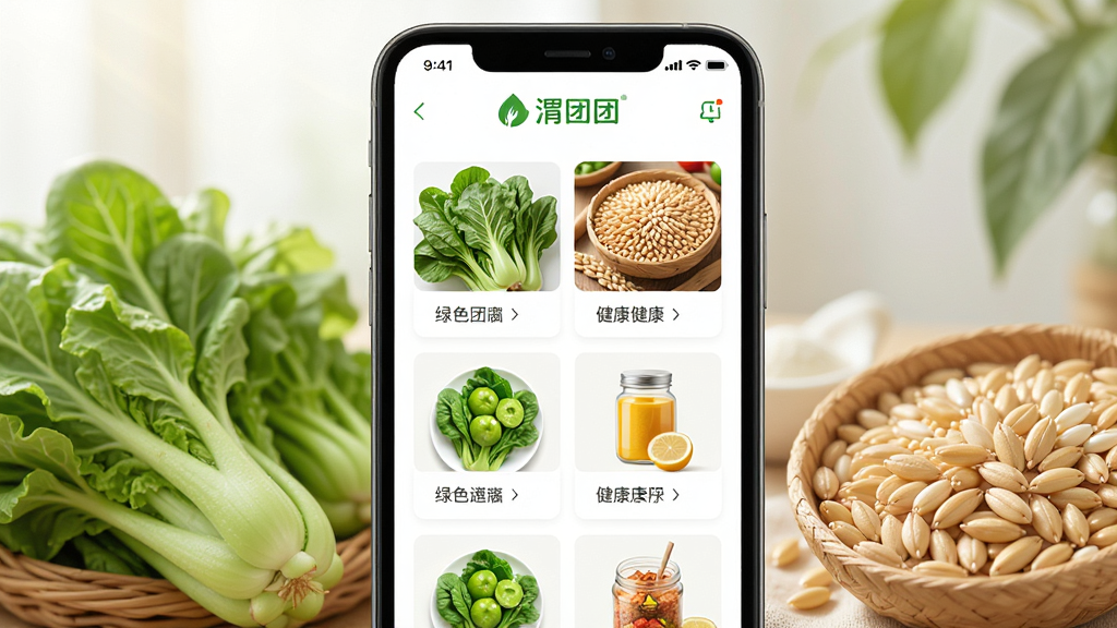 μ����APP��ҳչʾ��Ȼ��̬������Ʒ������Ϊ�ֻ���Ļ����ʾ��ɫũ��Ʒ�ͽ���ʳƷ�б������־��У��Ű��࣬���������Ȼ��ϸ�ڰ��������߲ˡ����������Ʒ�Ʊ�ʶ��μ���š������ʸ��壬�ɾ����޶���Ԫ��