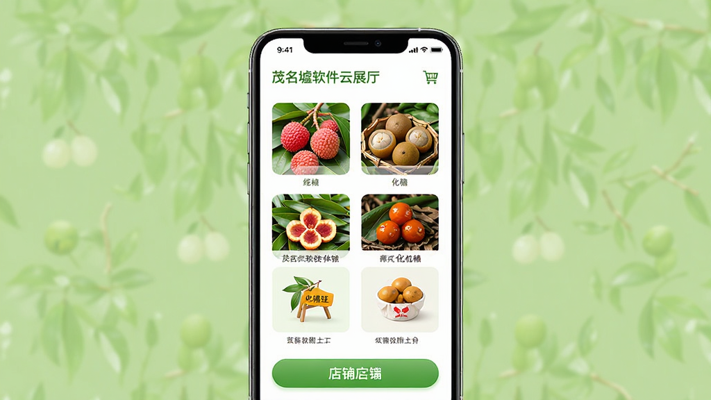ï����������չ������չʾ������Ϊ�ֻ���Ļ�����������ï����ɫũ��Ʒ����֦�����ۡ����ٺ�ȣ�����Ϊ����չʾ�ֻ����棬�Ű����룬���������Ȼ��ϸ�ڰ���ũ��Ʒͼ�ꡢ������ڰ�ť�����������ɾ��޶���Ԫ��