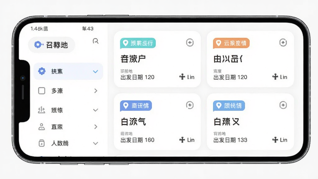 ���Ƽ�App�����й��ܽ��棬����Ϊ�ֻ���Ļ����ʾ�����ļ�б�������Ϊ���ɸѡ���Ҳ࿨Ƭ�б����Ű�Ϊ����״���У����Ϊ���Բ�ǿ�Ƭ��ƣ�ϸ�ڰ���Ŀ�ĵر�ǩ���������ڡ�������ʾ�����ʸ���ɾ��޶���Ԫ��