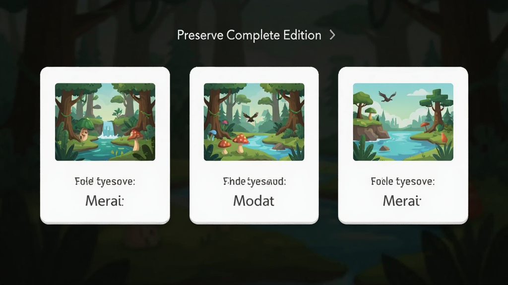 Preserve Complete edition ������Ϸģʽѡ����棬����Ϊ�������еĿ�Ƭʽ��ť������Ϊ�������У��Ű��࣬���Ϊ��ƽ����ƣ�ϸ�ڰ���ÿ��ģʽ����С����̬��ͼ�������������ɾ����޶���Ԫ��