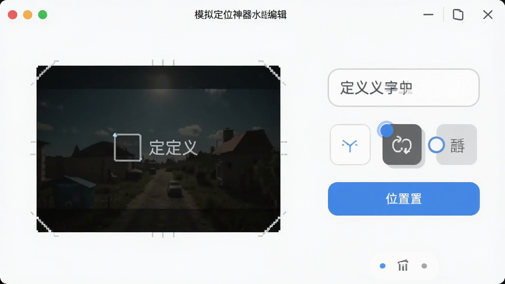 模拟定位神器水印编辑界面,显示自定义文字输入框和位置选择按钮,界面风格清爽,布局合理,画质清晰,无杂乱元素