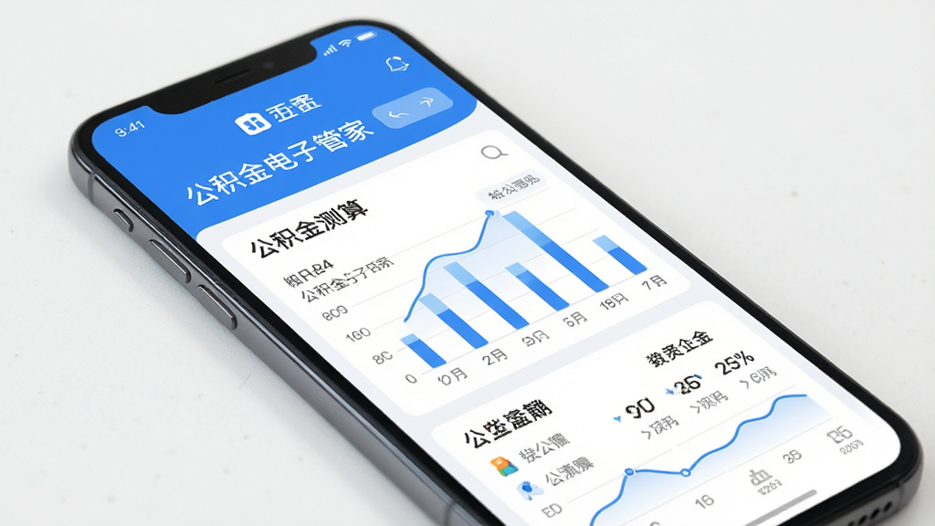 手机公积金电子管家 公积金测算界面 手机屏幕 蓝色主题 数据图表 干净简洁 高清画质