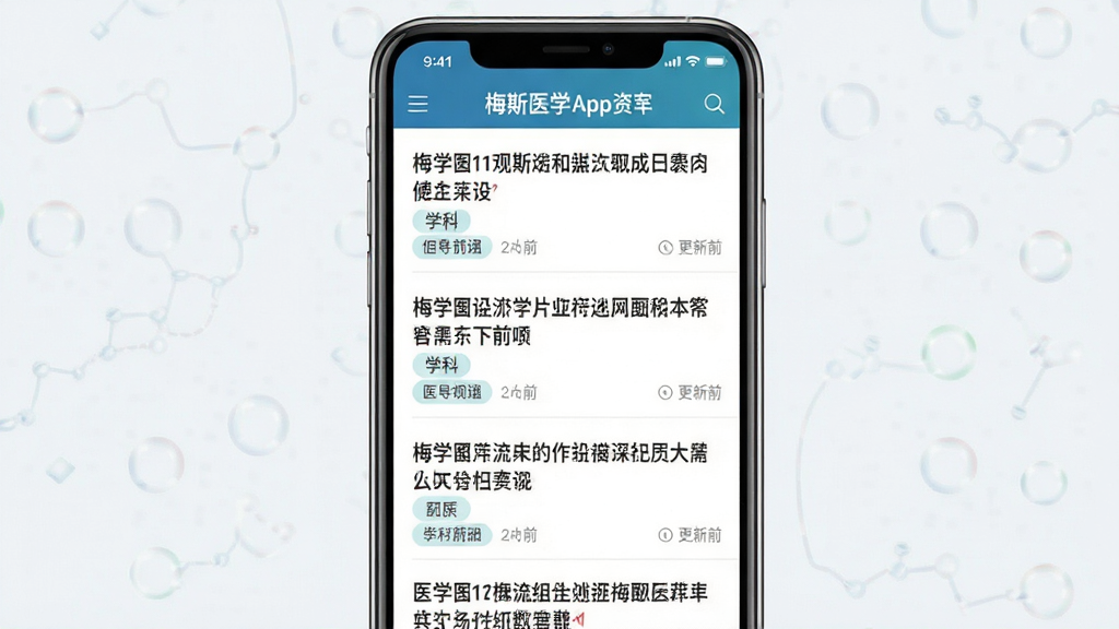 ÷˹ҽѧApp��Ѷ�б�ҳ�棬����Ϊ�ֻ���Ļ��ʾ��ƪҽѧǰ�����±��⣬����Ϊ��ֱ�б����Ű������������רҵ��ϸ�ڰ���ѧ�Ʊ�ǩ�͸���ʱ�䣬���ʸ��壬�ɾ����޶���Ԫ��