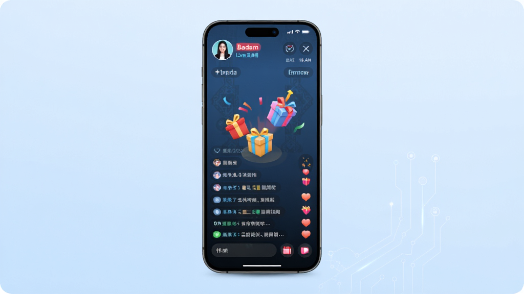 Badam Liveֱ��ƽ̨����չʾ������Ϊ�ֻ���Ļ����ʾ���½����ֱ���䣬����Ϊ���з����ֻ�������Ϊ����ɫ���䣬�Ű��࣬����ִ��Ƽ��У�ϸ�ڰ�������ͷ�����ﶯ������Ļ�����������ʸ��壬�ɾ����޶���Ԫ��