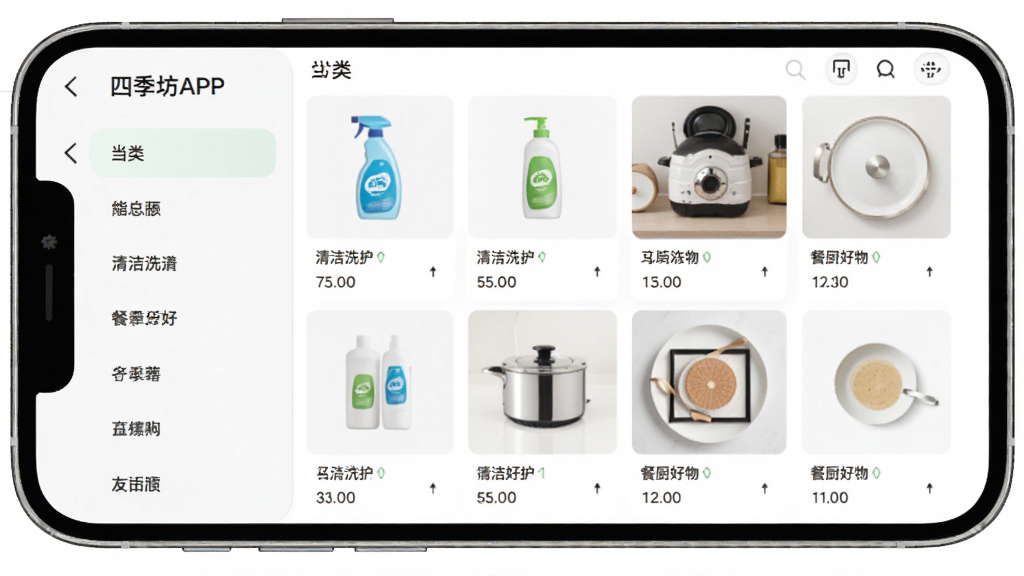 �ļ���APP��Ʒ����ҳ�棬����Ϊ�ֻ������еķ��ർ������Ʒ�б�������Ϊ�����������Ҳ���Ʒ�����Ű����룬�����ˬ��Լ��ϸ�ڰ������ϴ���Ͳͳ�����ͼ�꣬���������ɾ��޶���Ԫ��