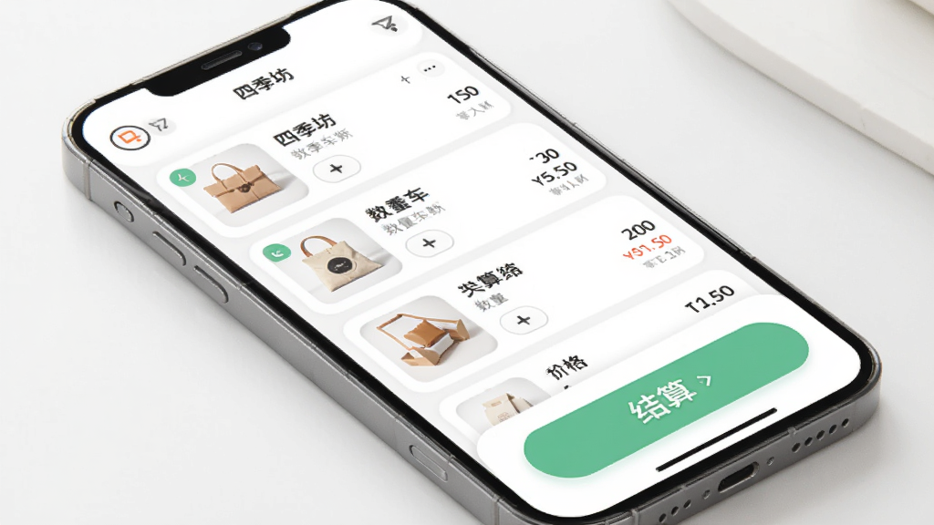 �ļ���APP���ﳵ�����ҳ�棬����Ϊ�ֻ���Ļ�еĹ��ﳵ�б��ͽ��㰴ť������Ϊ��Ʒ��Ŀ�������мӵײ����������Ű�������������Բ�ǣ�ϸ�ڰ������������ͼ۸���ܣ����������ɾ��޶���Ԫ��
