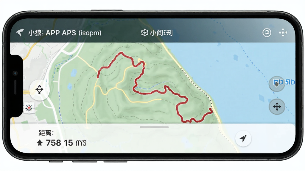 С������APP�켣��¼ҳ�棬����Ϊ�ֻ���Ļ��ʾ��ɫ�켣�����ͼ�����������������Ű�ֱ�ۣ�����˶�����磬ϸ�ڰ���������ʱ�����ݣ������������ɾ����޶���Ԫ��