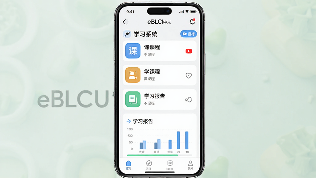 eBLCU����ѧϰϵͳ����չʾ������Ϊ�ֻ���Ļ��ʾ�γ��б���ѧϰ������������Ϊ����չʾ�ֻ����棬�Ű�������࣬���Ϊ�ִ�������App���ϸ�ڰ����γ�ͼ�ꡢֱ����ť��ѧϰ����ͼ�������ʸ��壬�ɾ����޶���Ԫ��