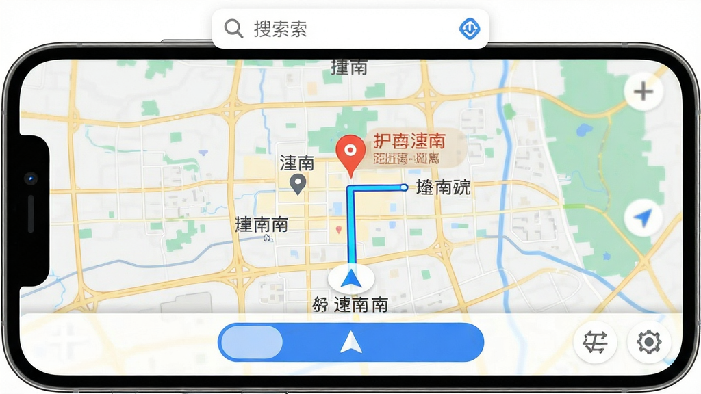 �ֻ���ͼ�������棬����Ϊ���ϳ�����ͼ��Ŀ�ĵر�ǣ�����������ʾ·�߹滮���Ű��Ϸ�Ϊ�������·�Ϊ������ť�������ˬʵ�ã�ϸ�ڰ����ص������������ʾ�����������ɾ��޶���Ԫ��