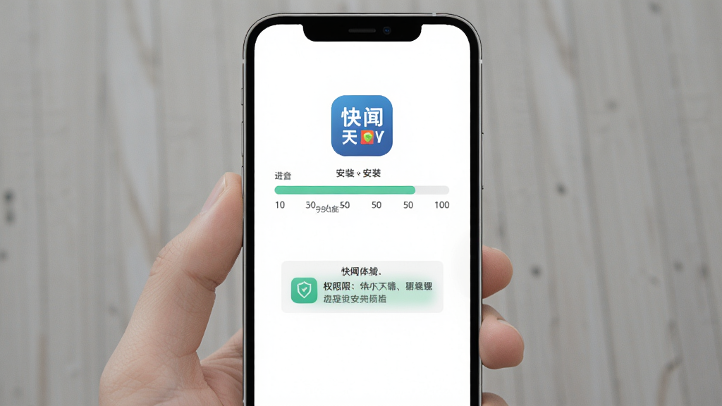 ��������APP��װ����ҳ�棬�ֻ���Ļ��ʾ��װ��������Ȩ����ʾ�����־��У��Ű�����������Լ��ϸ�ڰ�����ť��ͼ�꣬�����������ɾ����޶���Ԫ��