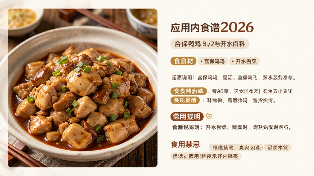 �ϸ�Ѽ��2026Ӧ����ʳ�װٿ�ҳ�棬����Ϊ���������뿪ˮ�ײ˲�Ʒͼ�ģ�����Ϊ���ҷ���������Ʒͼ�Ҳ����ֽ��ܣ��Ű����룬���Ϊ��ܰ��ʳ�磬ϸ�ڰ���ʳ�ı�ǩ����Դ˵����ʳ�ý�����ʾ�����ʸ��壬�ɾ����޶���Ԫ��