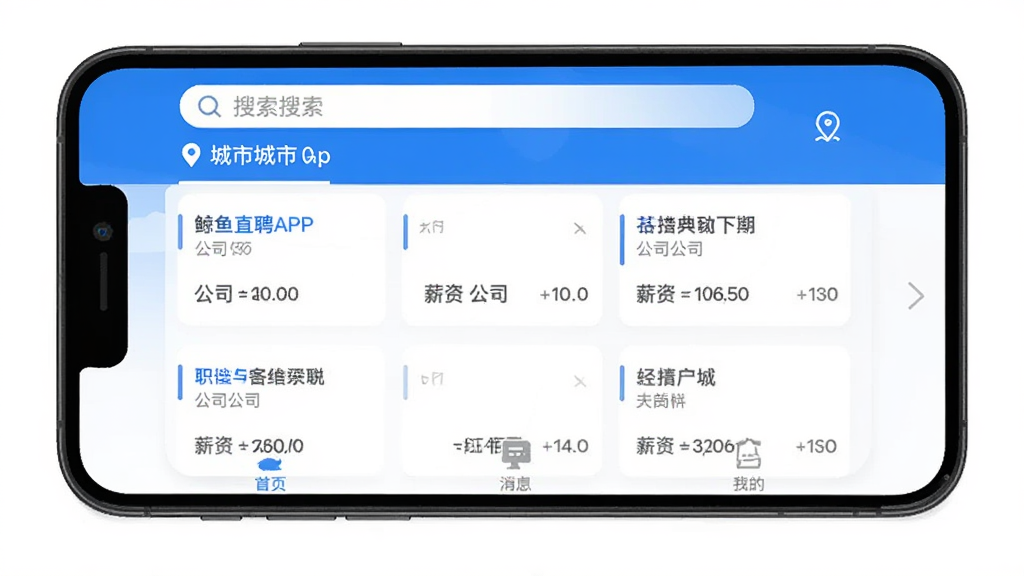 �ֻ���Ļ��ʾ����ֱƸAPP���棬�Ϸ���������Ͷ�λ���У��м��Ǹ�λ��Ƭ�б���ÿ�ſ�Ƭ��ְλ���ơ���˾����н�ʷ�Χ���ײ�����ҳ����Ϣ���ҵĵ����������岼����������ƽ����Ʒ����ɫ��ɫ�����ɾ����࣬���廭�ʣ��޶���Ԫ��