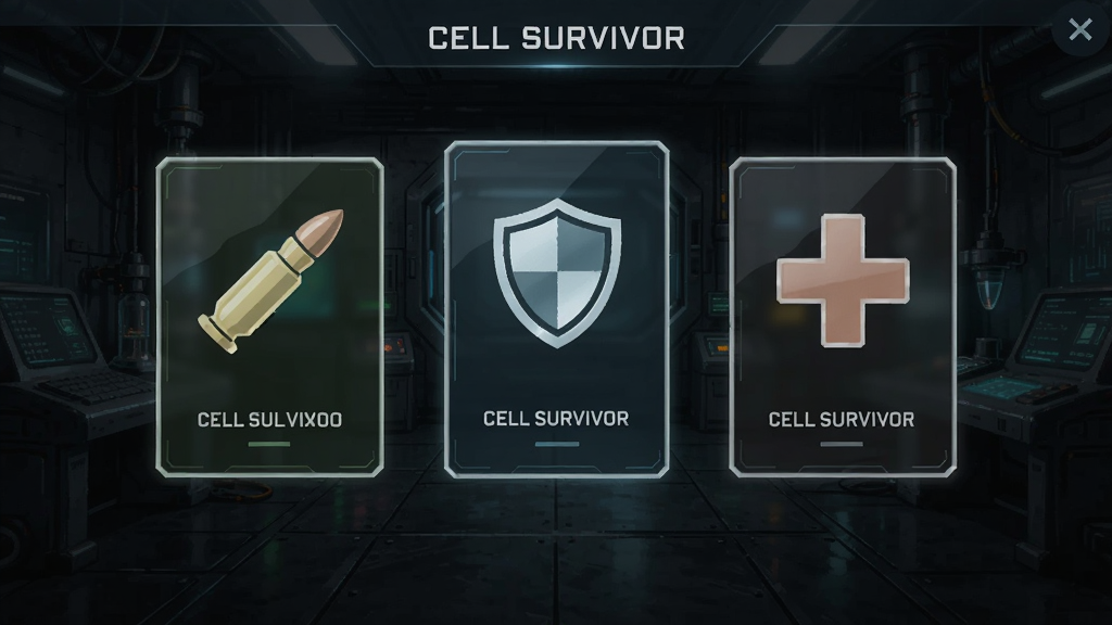 Cell Survivor ����ѡ����棬�������ܿ�Ƭ��������Ļ���룬��Ƭ�ϻ��Ʋ�ͬͼ�����ӵ������ܡ�ҽ��ʮ�֣�����Ϊ��ɫ�ƻ�ʵ���ң������࣬�������������ʸɾ�