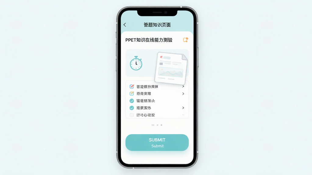 PPET֪ʶ����App��������ҳ�棬����Ϊ�ֻ���Ļ��ʾ������Ŀ��ѡ�����Ϊ���½ṹ�Ű棬�������ǳɫ��ϸ�ڰ������⿨����ʱ�����ύ��ť�����������ɾ��޶���Ԫ��