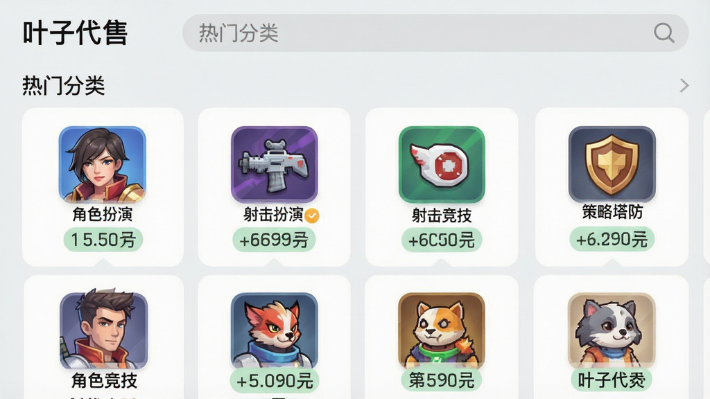 Ҷ�Ӵ���APP��Ϸ����ҳ�棬չʾ��ɫ���ݡ�������������������ȷ���ͼ�꣬ÿ�������·����˺�������ǩ��������������������ǳ��ɫ����Ƭʽ���֣���ƽ��Ʒ����Ļ�����֡�Ҷ�Ӵ��ۡ������ŷ��ࡱ����ɫ���ݡ�����������������ʸɾ��޶���Ԫ��