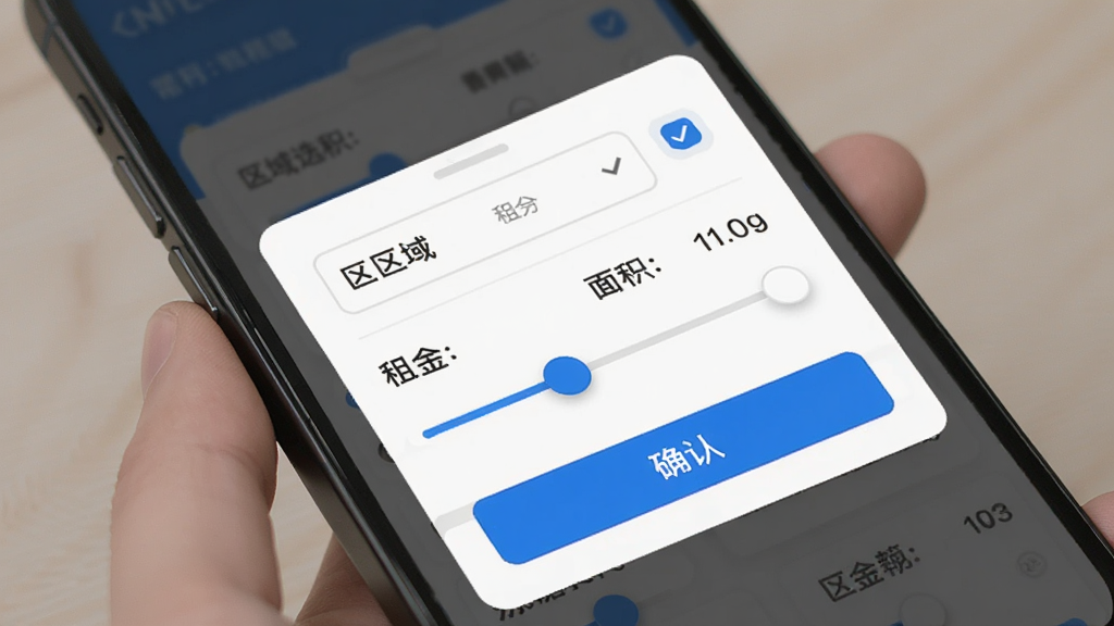 ����ҷ�ɸѡ���ܽ��棬����Ϊ�ֻ���Ļչʾɸѡ������壬���ֲ��õ���ʽ����Ϸ�Ϊ����ѡ���·�Ϊ����������飬�Ű�������򣬷����ˬǳɫϵ��ϸ�ڰ�����ѡ��ť����������ȷ�ϰ�ť�����ʸ���ɾ��޶���Ԫ��