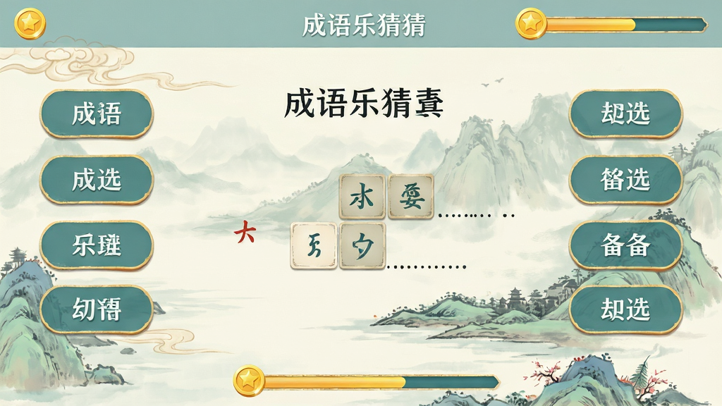 �����ֲ²���Ϸ�����棬������ʾ���������Ŀ�������ж����ѡ���鰴ť������Ϊ�й��絭��ɽˮ�������沼�ּ�࣬����������У�ϸ�ڰ������ͼ��ͽ������������������ɾ����޶���Ԫ��