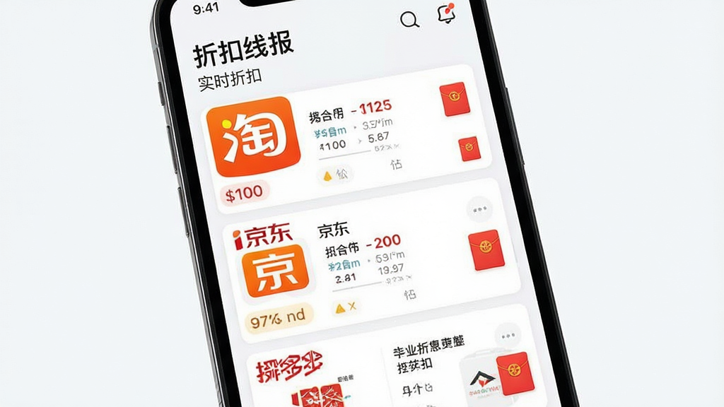 ��������Ϊһ�������ֻ�����Ļ��ʾ�ۿ��߱�APP���棬�����������������Ա���������ƴ���ȵ���ƽ̨���Ż���Ʒ��Ƭ�����ֲ������¹�����Ϣ���Ű棬���Ϊ�ִ���Լ�Ƽ��磬ϸ�ڰ����ۿ۱�ǩ���۸�Ա�����ͼ�꣬�������������������ɾ��޶���Ԫ�أ���Ļ��������ʾ���ۿ��߱����͡�ʵʱ�ۿۡ���