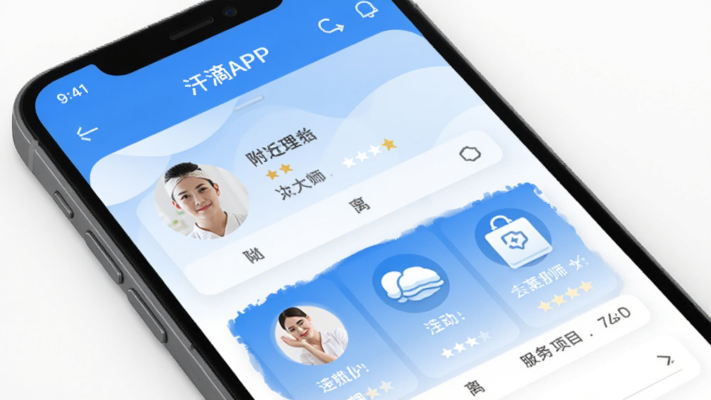 ����APP��ҳչʾ��������ʦ�б������÷�����Ŀͼ�꣬�ֻ����沼����������ɫ���ɫΪ��ɫ��������ཡ����ϸ�ڰ�����ʦͷ�������������Ϣ�������������ɾ����޶���Ԫ��