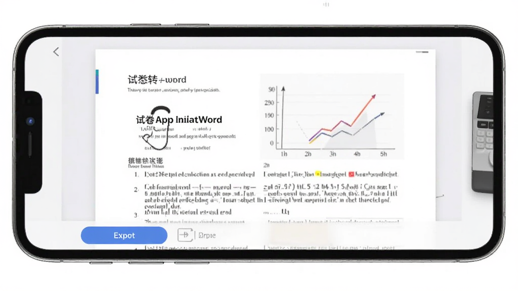拍试卷App试卷转Word功能操作界面截图,手机屏幕显示文档预览和导出按钮,简洁现代UI设计,高清画质,干净无多余元素