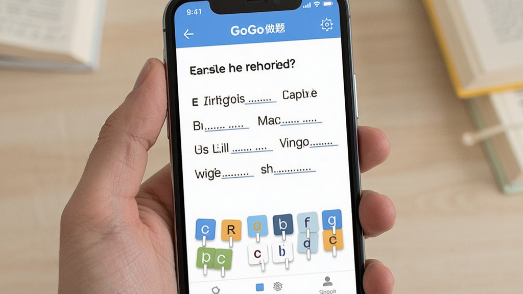Ӣ��GoGo������棬�ֻ���Ļ��ʾһ��������������⣬�·�����ĸ��ɹ���ק���У�����ɾ����࣬����ѧϰ��App��񣬻����������޶���װ��Ԫ��