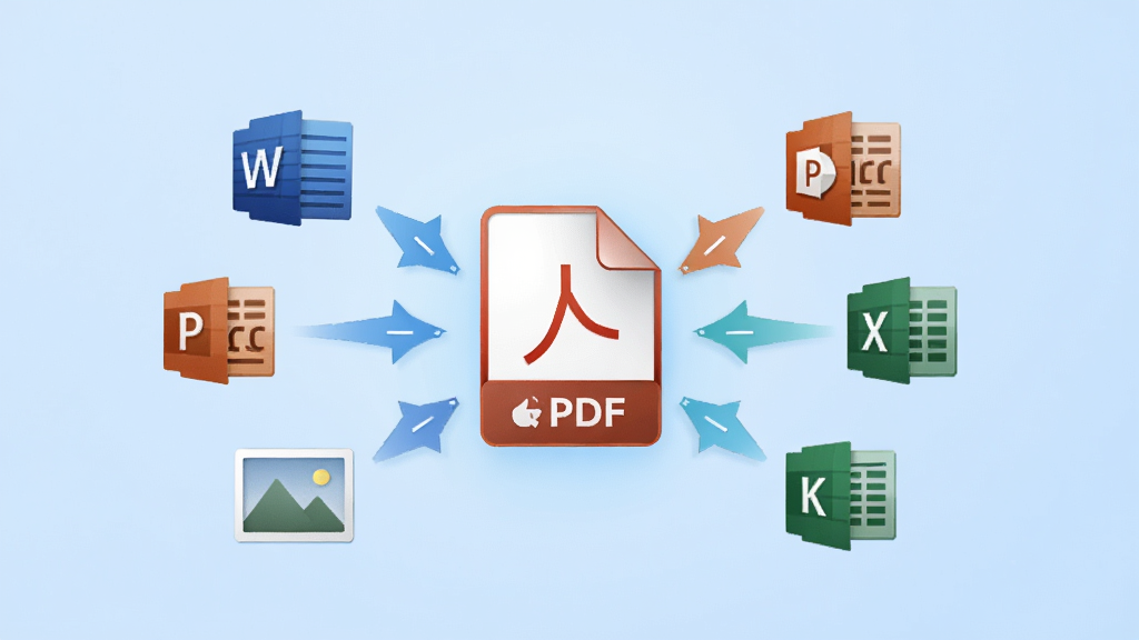 Ѹ��PDFת�������ʽת������ʾ��ͼ����������ΪPDF�ļ�ͼ����Word��PPT��Excel��ͼƬ��ͼ�귢ɢ��ͷ������Ϊ����ɫ���䣬�����Ƽ��У����־��жԳƣ�ϸ�����������ʸɾ����޶���Ԫ��