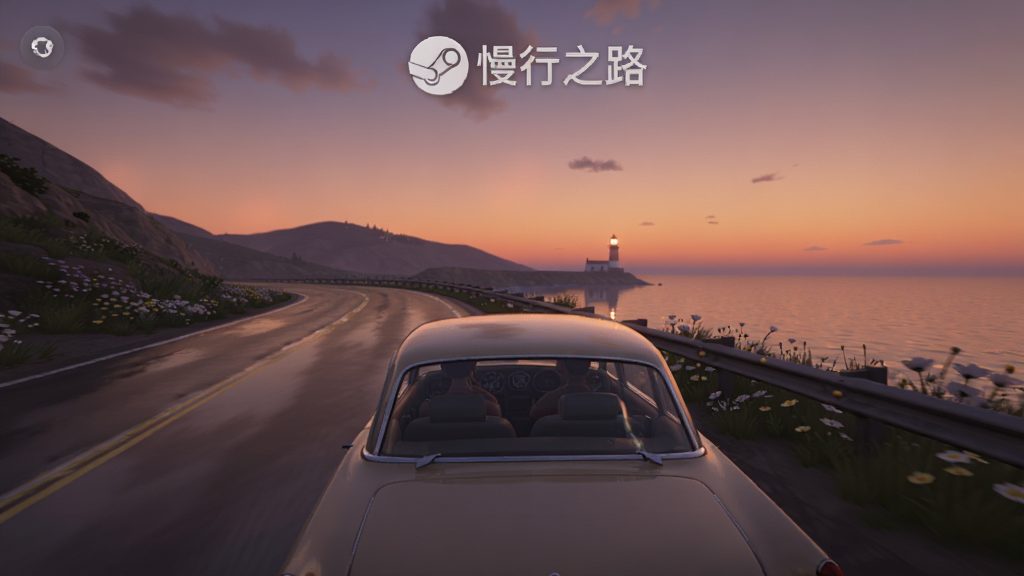 ����֮·(steam��ֲ)��Ϸ���棬һ�����Žγ���ʻ�ڻƻ�ĺ�����·�ϣ���ճ��ֳ���ɫ���䣬Զ����ɽ���͵�����������дʵ��ͣ�����Ϊ���������ϸ�ڰ���·�淴�⡢������Ӱ��·��Ұ�������ʸ��壬�ɾ����޶���Ԫ��
