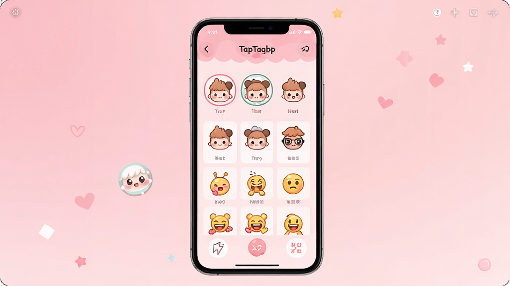 TapTaqbp��������չʾ�������������ֻ���Ļ����Ļ����ʾ�ɰ�ͷ��ѡ������Ȥζ�����������Ϊ��ͷ�ɫ���䣬���ּ�࣬�Ű����������ɰ����£�ϸ�ڷḻ�����ʸ��壬�ɾ����޶���Ԫ��