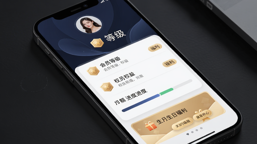 ��Ʒ��APP��Ա����ҳ�棬����Ϊ�ֻ���Ļչʾ��Ա�ȼ���Ȩ�棬�����Ϸ�Ϊ�û�ͷ��͵ȼ����м�ΪȨ���б��ͽ��������·�Ϊ���ո�����ڣ��Ű��������򣬷��߶˼�Լ��ϸ�ڰ����ȼ�ͼ��͸�����ǩ�����ʸ���ɾ��޶���Ԫ��