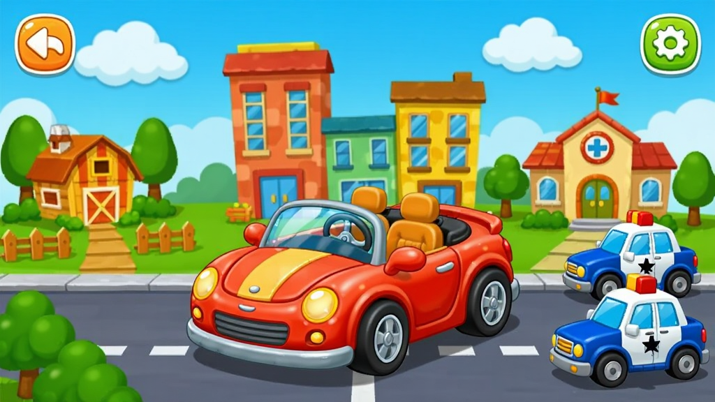 ��������������Ϸ�����棬����������һ����ͨ���ĳ����ܳ�ͣ�ڲ�ɫ¥��ǰ����Χ��ũ�����׶�԰��Ѳ�߳�Ԫ�أ������������Ű�����Ϸ��ͼչʾΪ���������ÿɰ���ϸ�ڰ���������ơ���·����ľ�����ʸ���ɾ��޶���Ԫ��