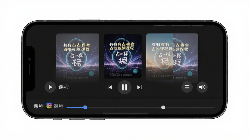 ��ռ������Ƶ�γ̲��Ž��棬����Ϊ�ֻ��������������ڣ��·��пγ��б��ͽ��������������½ṹ���Ű����������Ϊ��ɫϵѧϰ���棬ϸ�ڰ����γ̷�������ͼ�Ͳ��ſ��ư�ť�����ʸ��壬����ɾ����޶���Ԫ��