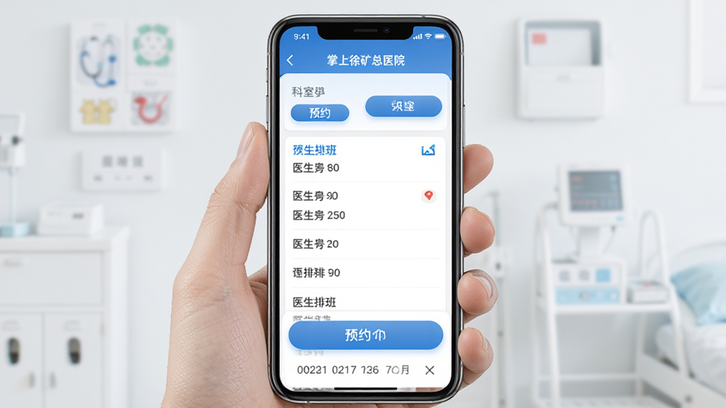 ���������ԺAPPԤԼ�ҺŽ��棬�ֻ���Ļչʾ�����б���ҽ���Ű࣬����Ϊһ���ճֵ������ֻ������־��У��Ű�����������Լҽ�ƣ�ϸ�ڰ�����ɫ��ɫ����ԤԼ��ť������ѡ���������ʸ��壬�ɾ����޶���Ԫ��