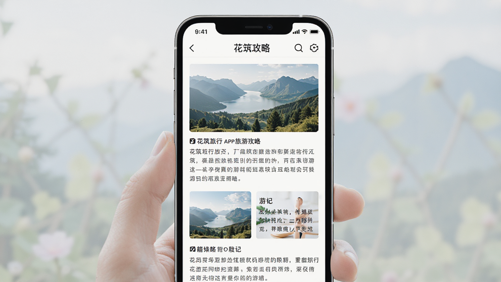 ��������APP���ι���ҳ�棬����Ϊ�ֻ���Ļչʾ�������º��μǣ�����Ϊ����չʾ���Ű�Ϊͼ�Ļ��ţ����Ϊ�������£�ϸ��Ϊ�羰ͼƬ���μ����֣����ʸ��塢�ɾ����޶���Ԫ��