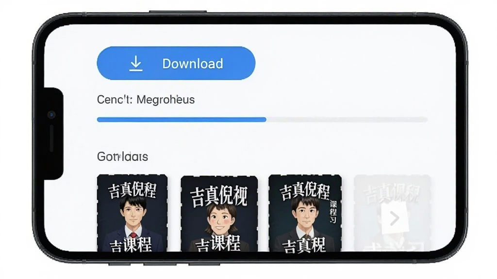 吉真倪师视频下载与离线学习场景,主体为手机屏幕显示课程下载进度与离线播放列表,布局为上下结构,排版简洁,风格为现代简约,细节包含下载按钮、进度条与课程封面,画质高清、干净、无多余元素