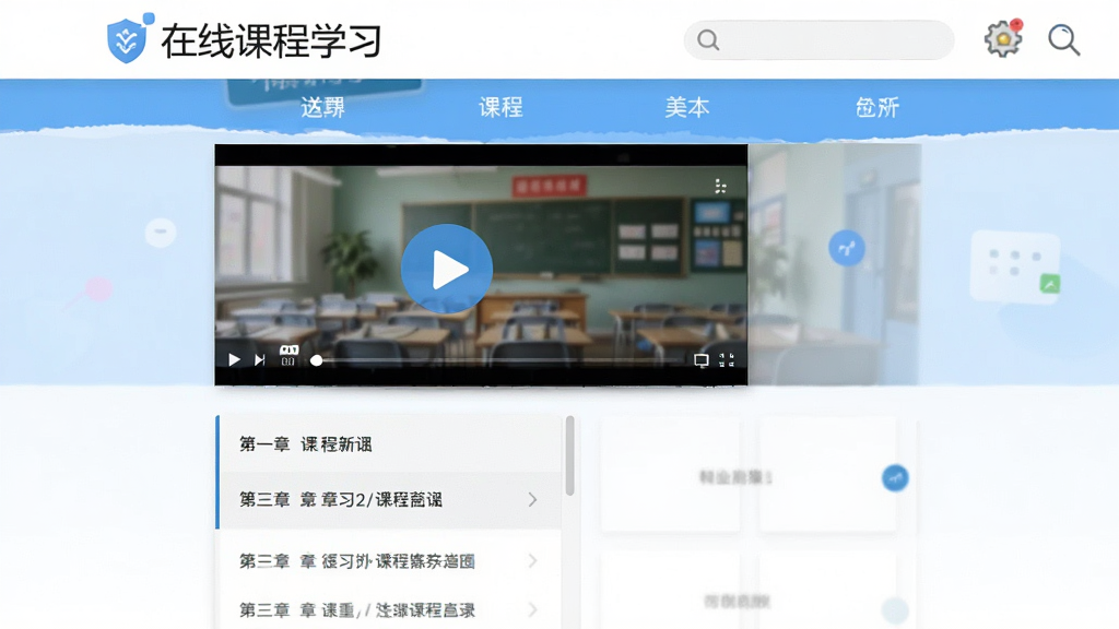 考得尚网校在线课程学习页面,主体为手机端视频播放界面与课程目录,布局上下结构,排版整洁,风格清新教育风,细节包含播放按钮与章节列表,画质高清,干净,无多余元素