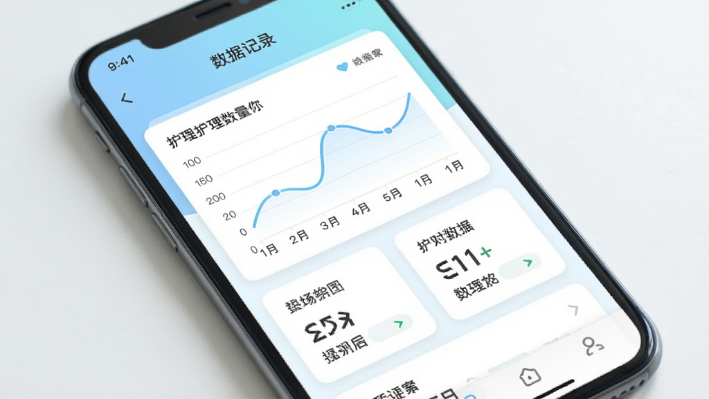 ���APP���ݼ�¼ҳ�棬����Ϊ�ֻ���Ļ��ʾ��������ͼ��������Ϊ���¹���ʽ���Ű�Ϊ��Ƭʽ�����Ϊ����ǳɫ��ϸ��Ϊ����ͼ������ͳ�ƣ������������ɾ����޶���Ԫ��