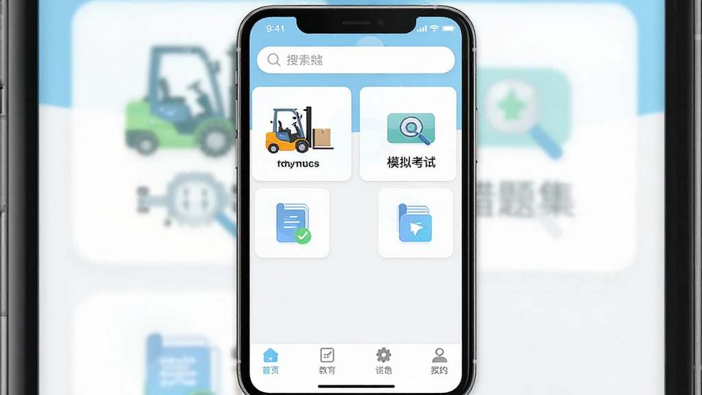 �泵˾�������APP��ҳ���ܵ�����ͼ������Ϊ�ֻ���Ļչʾ����������ͼ�꣬����Ϊ�����ֻ����У��Ű�Ϊ�����������м书�ܿ�Ƭ�ײ������������Ϊ����ǳɫ������APP��ϸ�ڰ����泵ͼ�ꡢģ�⿼�԰�ť�����⼯ͼ�꣬���������ɾ��޶���Ԫ��