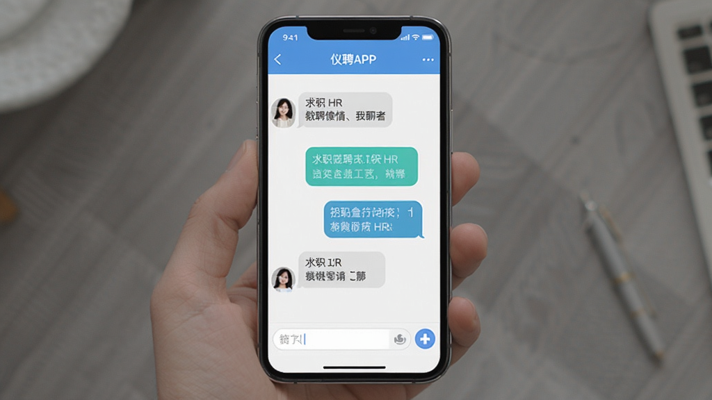 ��ƸAPP��Ƹ������棬�ֻ���Ļ����ʾ��ְ����HR�ĶԻ����ڣ�����Ϊ������棬����Ϊ���½ṹ���Ű����������Ϊ�ƶ����罻Ӧ�÷��ϸ�ڰ�����Ϣ���ݺ�����򣬻����������ɾ����޶���Ԫ��