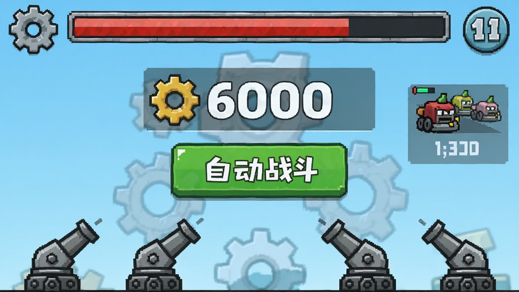 �������ֱ������ؽ��棬����Ϊ6000�������ֵ���Զ�ս����ť������Ϊ����Ѫ���ײ��������Ű��࣬���Ϊ������ϷUI��ϸ�ڰ�������ͼ����о�������ʾ�����ʸ��壬�ɾ����޶���Ԫ��