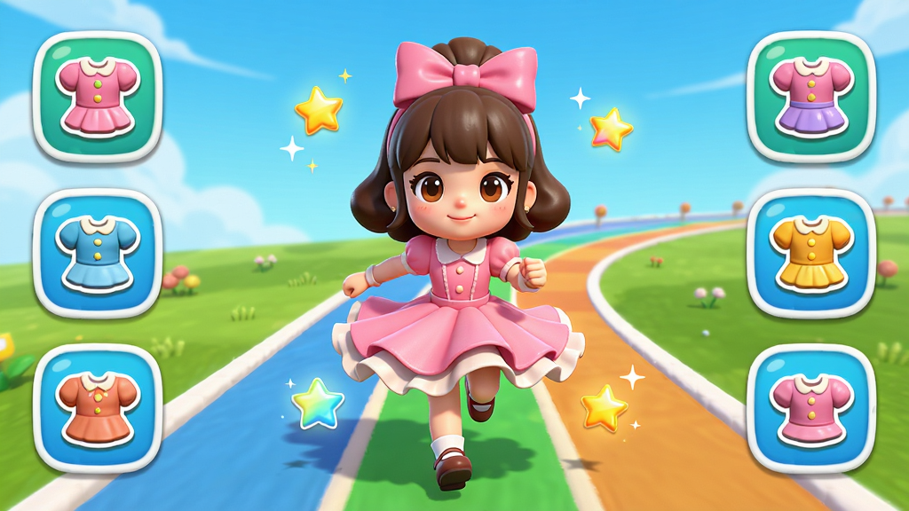 ������������Ϸ���棬������һλ���ŷ�ɫ����ȹ��ͷ��������Ŀɰ�Ů���ڲ�ɫ�ܵ��ϱ��ܣ�����Ϊ��ɫ���У������з�װѡ��ͼ�꣬�Ű����������Ϊ��ͨ3D���з磬ϸ�ڰ���Ʈ����ȹ�ں���˸�����ǣ����ʸ��壬�ɾ����޶���Ԫ��